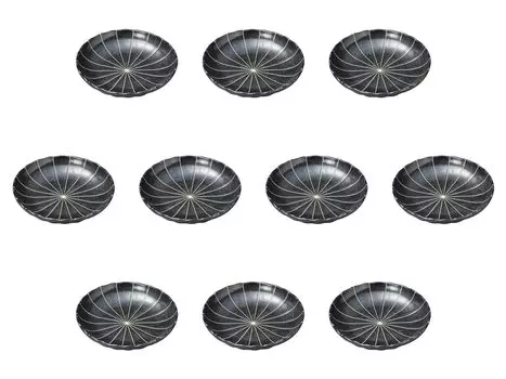 Set of 10 Black Matte Tokusa Plates x 3 Small Plates Setomonohonpo 4.0 [13.7 cm]