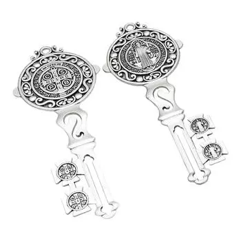 Set of 2 Christian Themed Key Wall Decoration Religious Home and Door Hanger Alloy Organizer for Jewelry and Accessories
