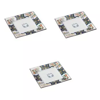 Set of 3 Dyed Nishiki Pattern 8 Square Plates x x Large Square Arita Setomonohonpo No. [23.5 23.5 2.5 cm] Plates, Ware,