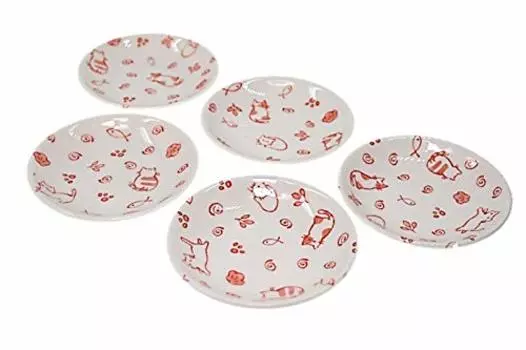 Set of 5 Cat 8cm Cat Small Plate Pottery Porcelain Made in Japan Mino Ware Cat ACS WEB SHOP Nyankichi Pink