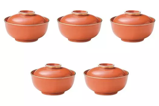 Set of 5 Orange Glazed Lidded Bowls x Arita Ware Simmered Food Bowls by Setomonohonpo Gold-rimmed [12.6 8.3 cm] оранжевый