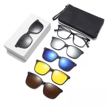 Set Of Glasses, Sunglasses For Men And Women, Square Tr Frame, Myopia Glasses Frame, Five-Piece Magnetic Exchange Sheet, Polarized Sunglasses. pc material rack