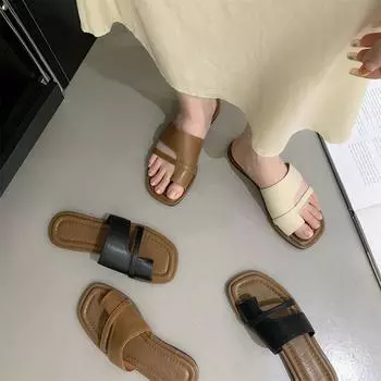 Set Of Toe Slippers Summer Women s Sandals Slippers Thick Bottom Soft Leather Slippers New Retro Style Fashion Beach Slippers 35 чёрный