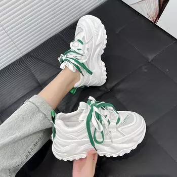 Сетчатая толстая подошва Dad Shoes 2024 Новые универсальные повседневные спортивные вулканизированные маленькие белые туфли кроссовки женские роскошные Zapatos De Mujer 35 зелёный