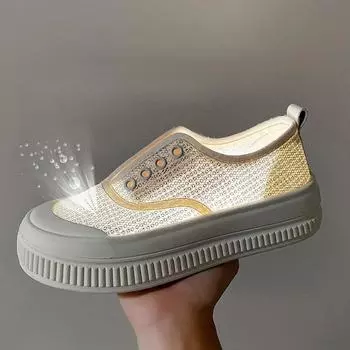 Сетчатые белые туфли женские летние новые однопедальные ленивые туфли тонкие дышащие туфли для рыбалки туфли на толстой подошве 35