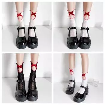 Сетчатые женские носки в стиле Лолиты Anicent Jk Hosiery дышащие кружевные носки с бантом для вечеринки бежевый