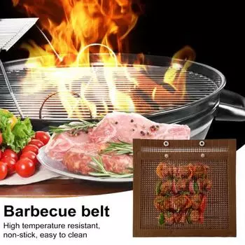 Сетчатый мешок для гриля BBQ Многоразовые антипригарные мешки для гриля для мяса, овощей, морепродуктов, пиццы Термостойкие мешочки для овощей и гриля BBQ L коричневый