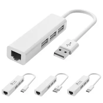 Сетевая карта TYPE-C к RJ45 Lan 4 в 1 USB 2.0 Концентратор для ноутбука Адаптер Компьютер 4-портовая док-станция RJ45 Ноутбук Разветвитель USB C SR9900 USB
