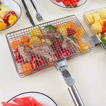 Сетка для гриля из нержавеющей стали, корзина для копченого мяса, прямоугольная складная корзина для гриля, инструмент для приготовления барбекю для кемпинга на открытом воздухе красный