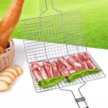 Сетка для гриля из железной проволоки, корзина для барбекю, деревянная ручка для мяса, держатель для рыбы one size