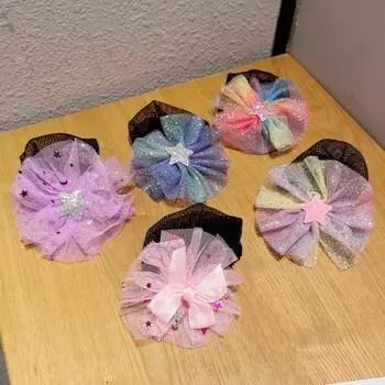 Сетка для волос Spring Clip Ballet Star Bow Korean Bun Snood Sweet Girls Elastic Hair Net Kids Style 4