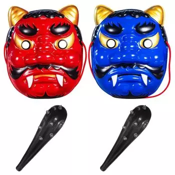 Setsubun 2 Маски Демона 2 Демона, Метающего Бобы, Бумажный Демон Для Демона, Косплей Демона, Хэллоуин, Декоративная Фотография Setsubun Красный Синий Демон [DECEED] + Клубы,