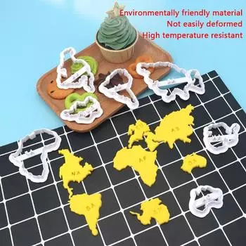 Формочки для печенья в форме семи континентов, 3D-пластиковая карта мира, форма для печенья, штамп для печенья, инструмент для выпечки помадки своими руками