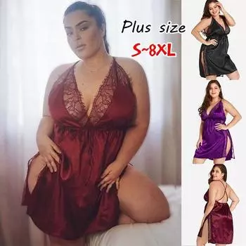 Сексуальная ночная рубашка Babydoll с глубоким V-образным вырезом и открытой спиной, сплошной цвет, нижнее белье, одежда для сна, большие размеры