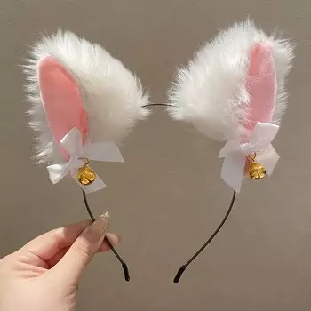 Сексуальная повязка на голову с кошачьими ушками для женщин и девочек, кружевное ожерелье с бантом, плюшевая повязка для волос с колокольчиком, косплей, маскарадный костюм, аксессуары для волос