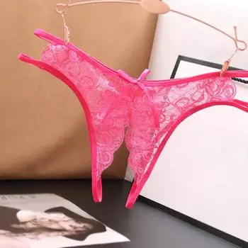 Сексуальное женское белье, женские трусики с промежностью, прозрачные стринги, стринги, однотонное нижнее белье с бантом для женщин, кружевные трусики One size