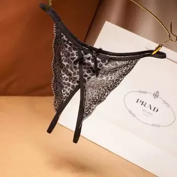 Сексуальное женское белье, женские трусики с промежностью, прозрачные стринги с леопардовым принтом, однотонное нижнее белье с бантом для женщин, кружевные трусики one size