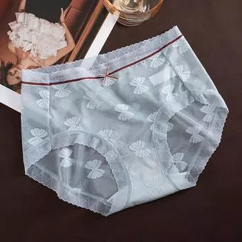 Сексуальные кружевные трусики с ажурным узором, женское нижнее белье, дышащее, антибактериальное, с промежностью, большого размера, со средней талией, удобные треугольные трусики M светло-желтого