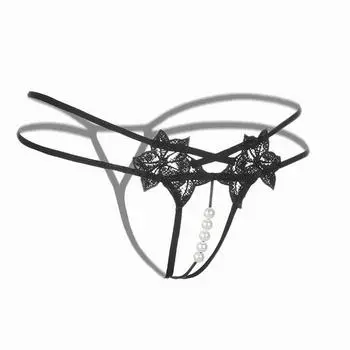 Сексуальные женские трусики Pearl, массажные прозрачные стринги с открытой промежностью и вышитыми настоящими футболками one size fits all
