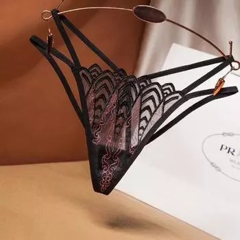 Сексуальные трусики из французского кружева с вышивкой, женские прозрачные стринги из сетки с низкой посадкой для вакуумного соблазнения, 2245 one size fits all