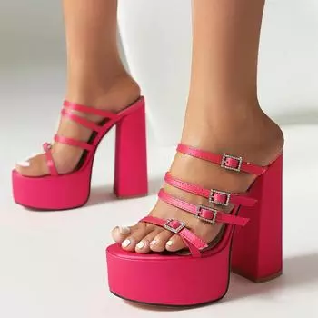Sexy High Heels Women Slippers Platform 2024 Summer Slides Mules Shoes Black Pink Yellow Sandals Large Size Stripper Party Shoes 34 чёрный