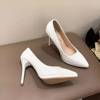 Sexy nude high heels autumn new light mouth sexy simple pointed one pedal fashion shoes 35