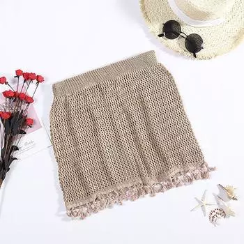 Sexy Perspective Hollow out Knitted Hip Wrap Skirt Beach Ski 1 one size