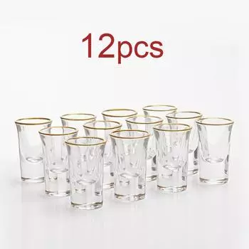 SGlass Set of 12 Gold Foil Spirits Cups Household 25ml Creative Small Wine Glass Gilt Edged Cup Wine Dispenser Cup