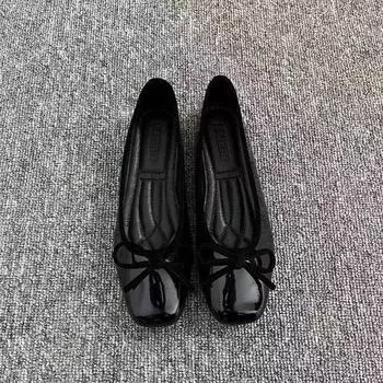 Shallow single shoes new soft bottom flat bottom square head bow red women s shoes evening 35 чёрный