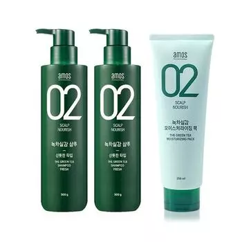 Шампунь Amos Green Tea Feeling Oily (2pcs) + Интенсивно увлажняющая маска с эффектом зеленого чая (1шт)