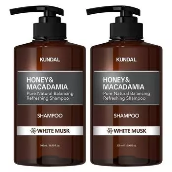 Шампунь Kundal Honey & Macadamia Nature с ароматом белого мускуса, 500 мл, 2 шт.