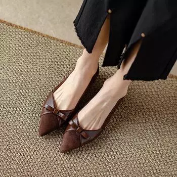 Shangsi temperament model~ pointed bow light mouth single shoes women s spring new retro thick heel shoes 35 темно-коричневого