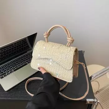 Shangxin Summer Straw Bag Women s 2025 Weaving Fashion Embroidery One Shoulder Oblique Span Bag Foreign Style Casual Portable Small Square Bag хаки