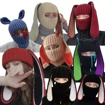 Шапка со звездой и кошачьими ушками для взрослых, теплая, вязаная крючком вручную, полосатая шапочка с лисьими ушками Children 50-54cm