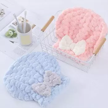 Шапочка для душа из кораллового флиса с милым бантом, мягкая, быстросохнущая, для женщин и девочек белый