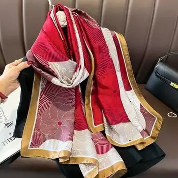 Шарф с принтом, модная большая шаль из искусственного шелка, цветные ветрозащитные повязки на голову, дышащие шарфы для женщин