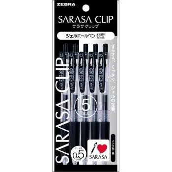 Шариковая гелевая ручка ZEBRA Sarasa Clip 0.5 черная 5 шт. P-JJ15-BK5