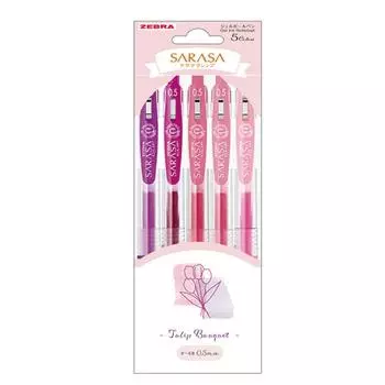 Шариковая гелевая ручка Zebra Sarasa Clip Flower Bouquet Tulip 5 цветов, набор из 1 штуки по 0,5 мм JJ15-TU-5C (Пакет 1) тюльпан