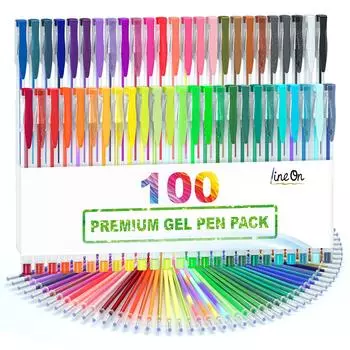 Шариковая ручка Lineon Gel 100 гелевая вода 50 цветов 50 цветов со сменной раскраской для школьного входа Рождественский блестящий флуоресцентный металлический футляр