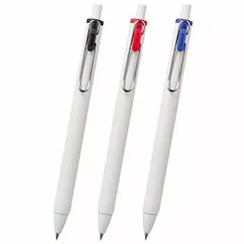 Шариковая ручка Mitsubishi Pencil с гелевыми чернилами uni-ball one 0,38 мм, черный, красный, синий, белый корпус, набор из 3 шт.