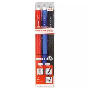 Шариковая ручка Mitsubishi Pencil стираемая Uniball RE 0.5 3 цвета URN180053C