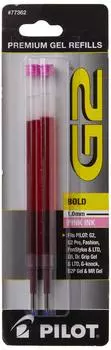 Шариковая ручка Pilot G2, гелевые чернила, 2 стержня в упаковке Bold, (1.0mm) розовый