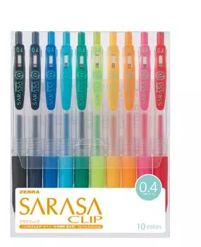 Шариковая ручка Zebra Gel Sarasa Clip 10 цветов 0.4 JJS15-10CA
