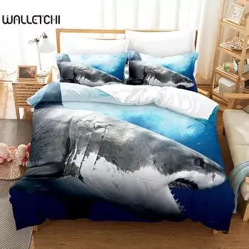 Shark Duvet Cover Set Microfiber Hawaiian Beach Theme Bedding Set Underwater Ocean Sea Themed Double Queen King Size Quilt Cover EU single(135x200cm)