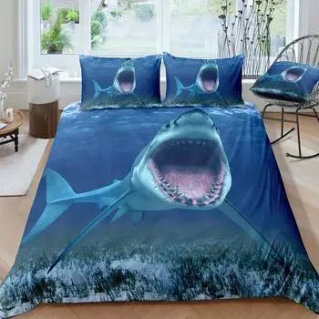 Shark Home Textiles Постельное белье Морские животные 3D Цифровая печать Пододеяльник Простыня Наволочки Комплект из трех предметов EU single 135*200