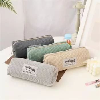 Shark Pencil Case High Quality Zipper Large Capacity Corduroy About 35g Pen Bag Corduroy Pen Case High-quality Corduroy Kawaii бежевый