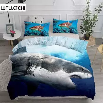 Sharks Underwater Bedding Set Small Single Twin Double Queen King Cal King Size Bed Linen Set EU single(135x200cm)