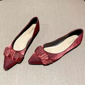 Sharp Pointed Shallow Mouthed Single Shoes for Women with Gentle Style Flat Heels Korean Version Retro Soft Soled Grandma Shoes 35 чёрный