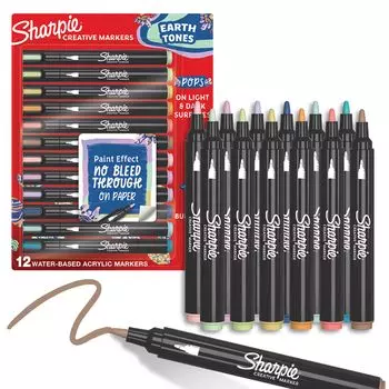 Sharpie Acrylic Marker Earth Tone Mineral Pigment 12 Colors Art Marker F Medium Point Water Based Pen 2209910