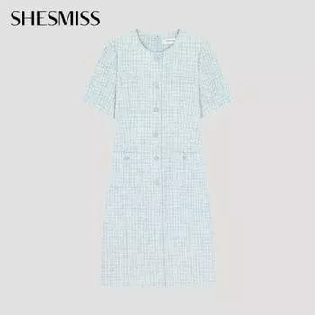 She S Miss Блестящее твидовое платье с пуговицами Swwopo22200 LL light blue/55